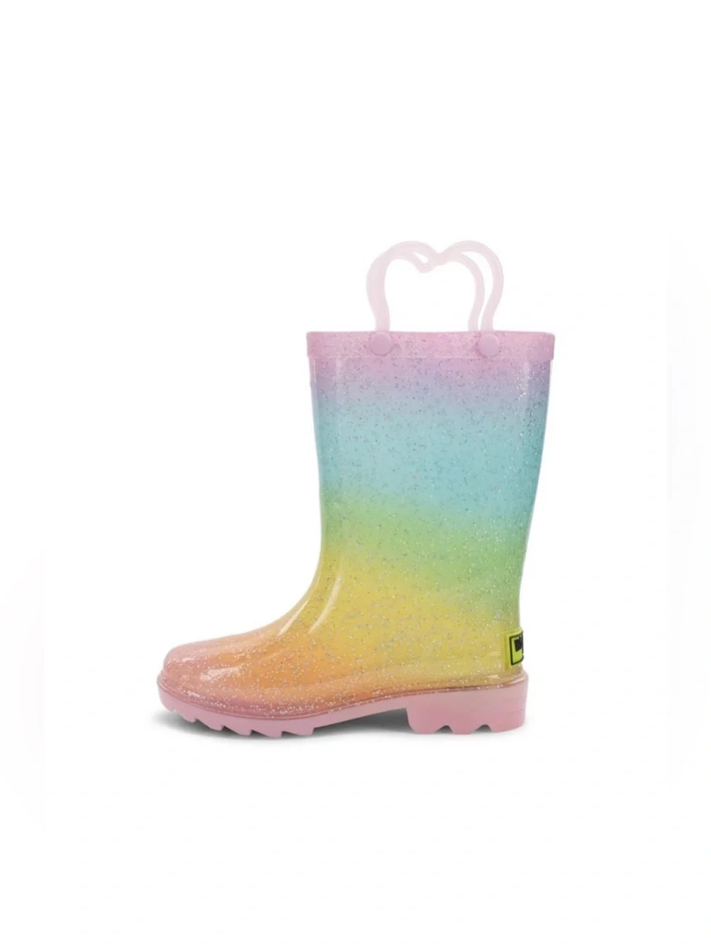 Western Chief Kids Rainbow Glitter Rain Boot with Heart Handles - Sz 7
